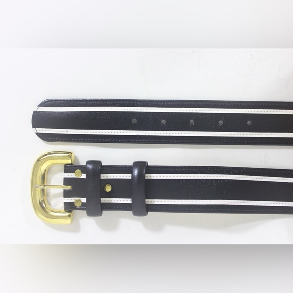 True Vintage 1970’s Black and White Leather Belt with Gold Buckle W. Germany - Picture 6 of 7